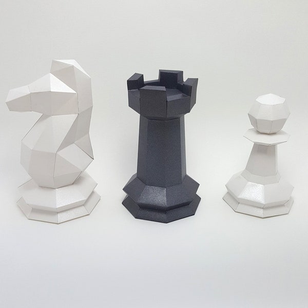 Papercraft Giant Chess Pieces DIY Knight Rook Pawn Decoration 3d origami low poly sculpture