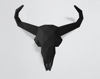 Papercraft Bison Trophy DIY Bison Skull Wall decor 3d origami low poly sculpture