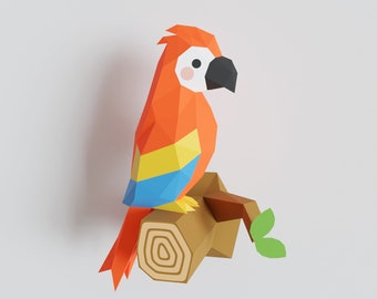 Parrot Papercraft template Bird 3d origami sculpture decor