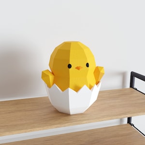 Chick in Egg Papercraft sculpture, 3d papercraft Easter Egg decor