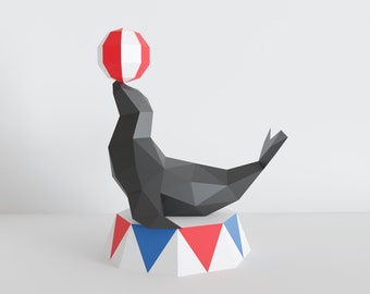 Circus Seal Papercraft sculpture, 3d papercraft