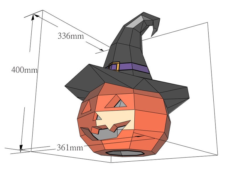 Pumpkin Witch Papercraft, Halloween decor image 2