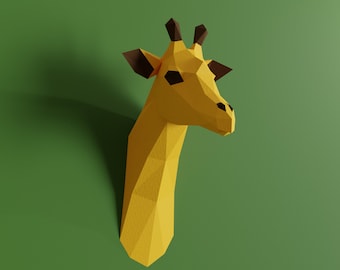 Giraffe Papercraft Low poly printable DIY template Giraffe trophy head room decor 3d origami sculpture