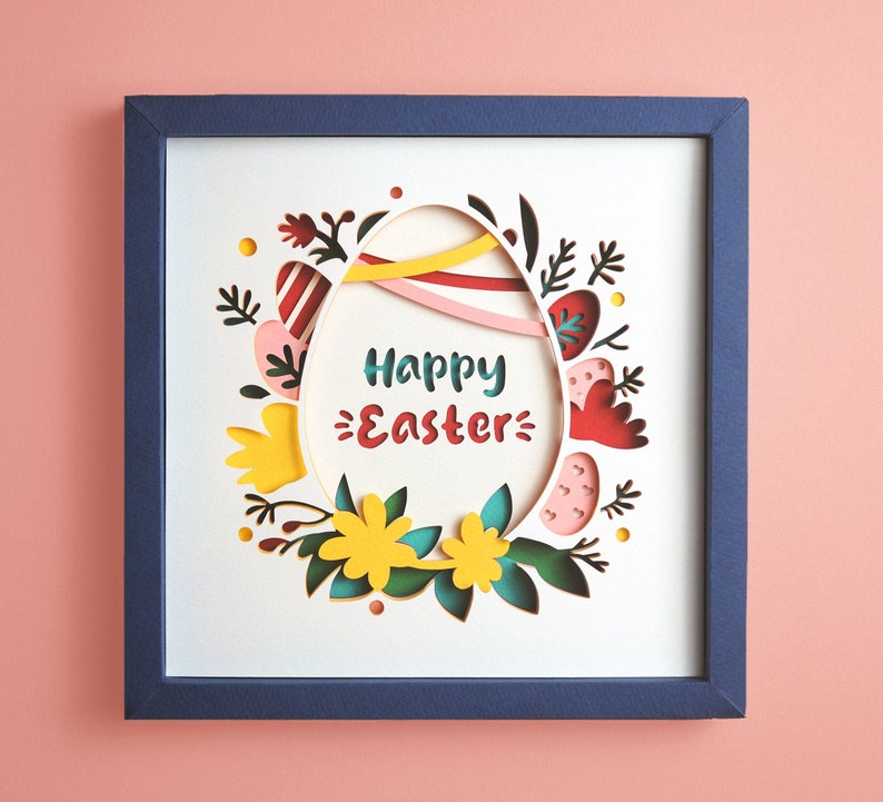 Happy Easter shadowbox, Easter Egg shadow box svg image 1