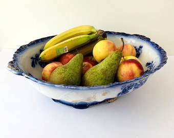 Tigela antiga muito grande e rara em azul e branco, no padrão Touraine da Stanley Pottery England,