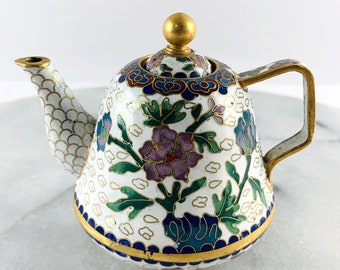 The BELL Teapot from the Franklin Mint 1991 Set Jewels of Ming Dynasty Miniature Cloisonne Teapots, Enamel on Copper handmade,