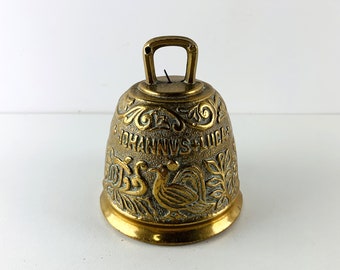 Vintage Brass Bell with Clapper, very nice decorated, with animals, flowers and the names of Apostles