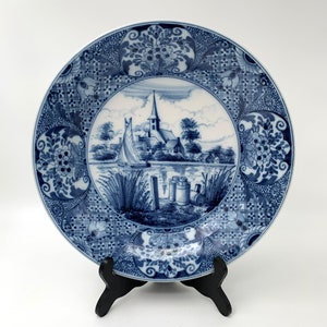 Large Hand-painted Wall Plate, by Royal Tichelaar, Makkum in 1982, Large Blue and White Wall Plate Signed and Marked on the back,