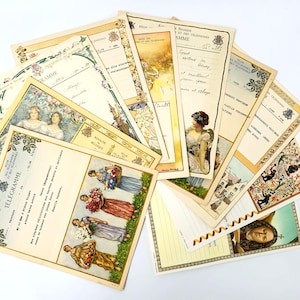 Conjunto de diez telegramas belgas originales antiguos fechados entre 1930 y 1943, con ilustraciones florales coloridas y mensajes escritos a mano o en cinta de teletipo.