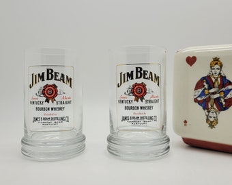 Pair of JIM BEAM whiskey glassess, Kentucky straight Bourbon, home bar, bar ware, Bar glasses,