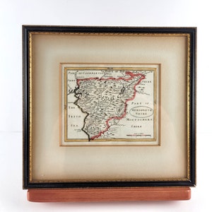 Carte encadrée ancienne du Merionethshire ou Merioneth, l'un des 13 comtés historiques du Pays de Galles,