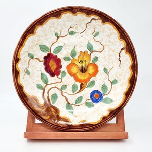Vintage Hand-Painted Zenith Gouda Ceramic Decorative Bowl Plate 30cm - Floral Motifs, Light Green Back - Vintage Dutch Pottery Centerpiece
