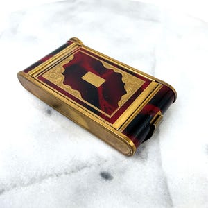 Classy Antique French Powderbox in Art Deco Cartier Style from the 1920's, Antique Powder Box made of Gilded Brass and Enamelled,