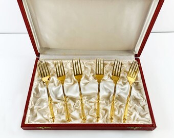 Luxury Forks from Orfèvrerie de CHAMBLY / SFAM, series "Volga". Beautiful Design Stainless Steel Hard Gold Plated.