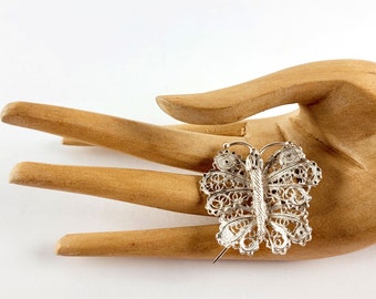 Cannetille / Filigree Butterfly Brooch, Vermeil 800 Silver, Antique Jewelry From The 1940's Or Earlier,