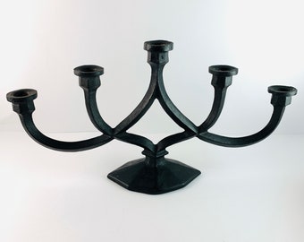 Large Black Cast Iron Candle Holder Five-armed, Decorative Candlestick, Black Five-Armed Candelabra, table top candlestick