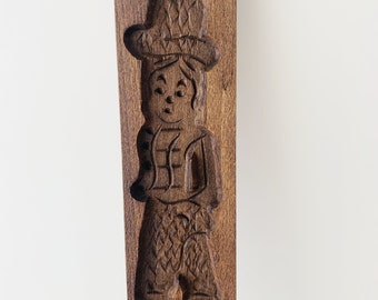 Molde de gengibre holandês vintage feito de carvalho, molde para biscoitos temperados, arte popular holandesa esculpida à mão, década de 1950