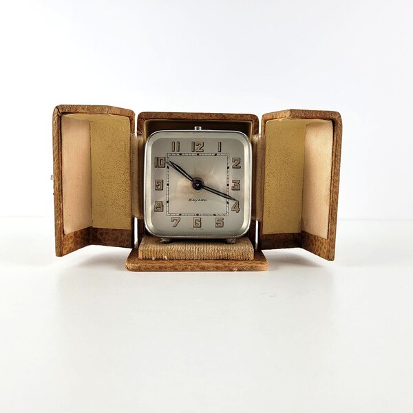 Vintage French Travel Alarm Clock in Leatherette Box - Art Deco Bayard Alarm Clock in Original Box - working French Bayard Alarm Clock