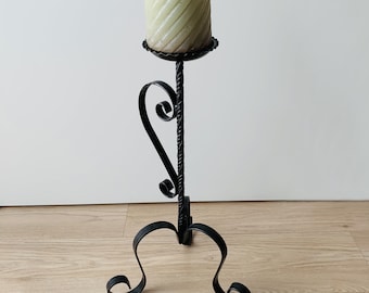 Solid Forged Iron Candle Holder, Hand-Forged Iron Candlestick with large Iron Handle, Forged Gothic Candlestick, Industrial Home Decoration,