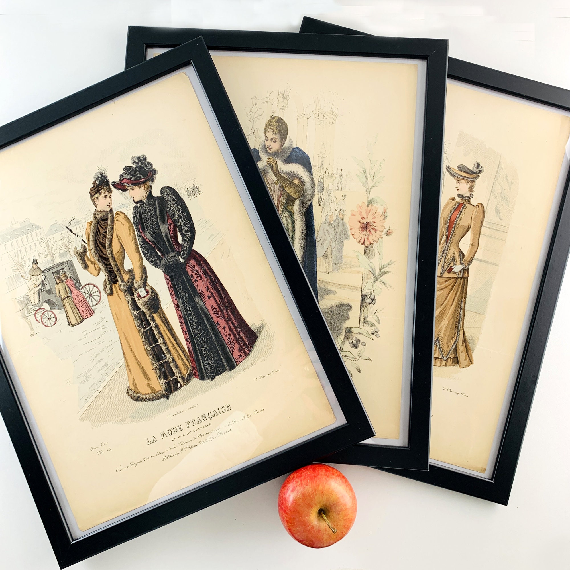 Choose from 3 Framed Original French Autumn Fashion Illustrations Magazine “La Mode Francaise” year 1890, French Fall Fashion Magazine Paris
