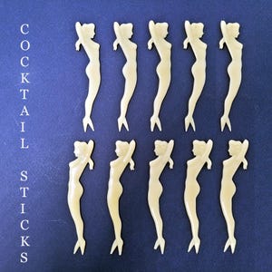 3 set med 10 burlesque pin up-cocktailpinnar i vit plast, cocktailgafflar i plast, sjöjungfrubarbehör,