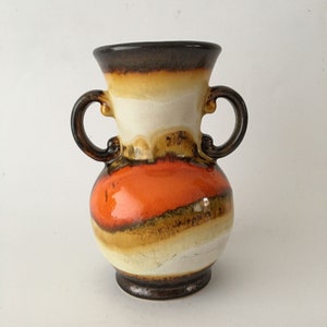 Dümler & Breiden, Classic Fat Lava Ceramic Retro Vase with handles, in orange, brown and off-white colors, 1960/70&#39;s