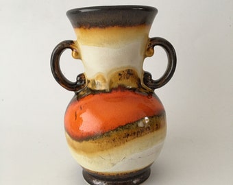 Dümler & Breiden, Classic Fat Lava Ceramic Retro Vase with handles, in orange, brown and off-white colors, 1960/70's