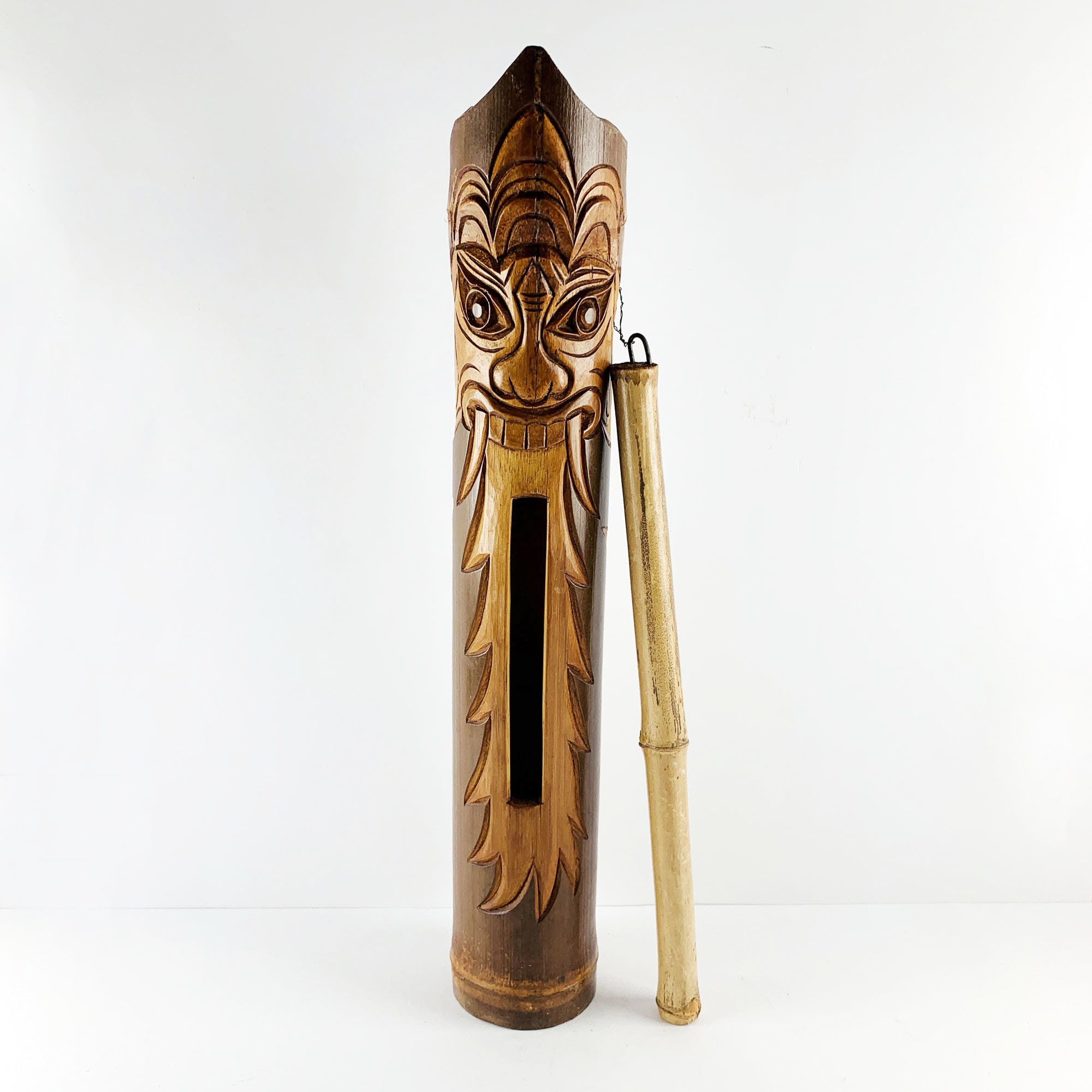 Handmade Bamboo Clapper With Stick, Decorated With a Barong Face, Often ...