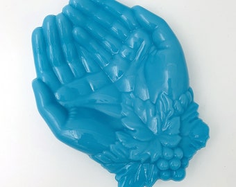Light blue colored Soap Holder, two Hand-shaped Dish, Jewelry Tray, Catch All, Vide Poch, Two-hands Decoration,