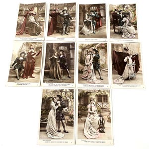 Conjunto de 10 cartões postais originais e antigos de Fausto da década de 1920, cenas da peça Fausto do escritor alemão Goethe, cartões postais colecionáveis,