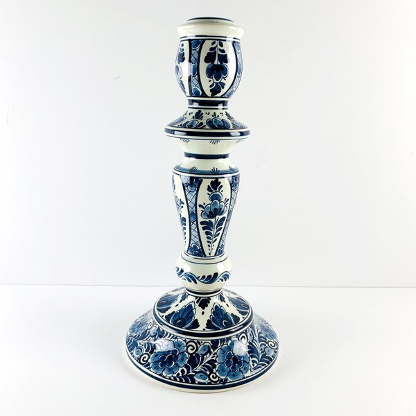 Large Delft Blue Candlestick hand painted, Fully decorated large Delft Blue candlestick,