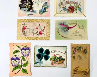 Set of 7 Antique French Postcards, Antique Floral French Postcards, Collection of 7 vintage Postcards, Collectable Old Postcards,