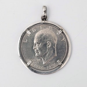 1976-S U.S. Eisenhower Silver Dollar Coin, 40% Pure Silver Coin in Pendant Holder, Vintage Giftware, Collectible Coin, Vintage Giftware,