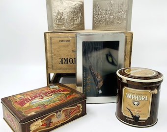 Veuillez choisir parmi 5 boîtes, boîtes Tobacciana vintage à collectionner, articles cadeaux de tabac vintage, boîte de collection Panter, DE Amphora, Hofnar,