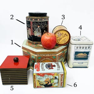 Please choose from a Fine Collection of 6 Decorative Tins, Vintage Giftware, Vintage Tins, Collectable Tins,