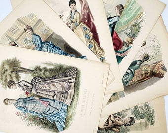 Choose from 9 Antique French Fashion Print Illustrations, La Mode Illustrée 1875, Original Fashion illustrations, Wall Art, Vintage Giftware