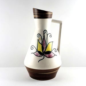 Large Ceramic Vase with large hand painted Floral Motifs and Rare Rectangular Handle by Fohr Keramik Germany, large decorative vase