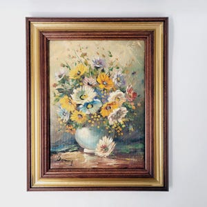 Original Oil Painting on Canvas, Large Bouquet of Flowers, Signed by the Artist Demey, Vintage Romantic Oil Painting by Belgium artist Demy.