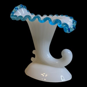 Fenton Art Glass Aqua Crest Cornucopia Candle Holder
