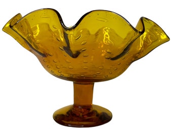 Bischoff Controlled Bubble Pedestal Bowl Gold Amber