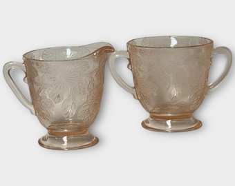 Macbeth Evans Pink Dogwood Depression Glass Sugar and Creamer Set
