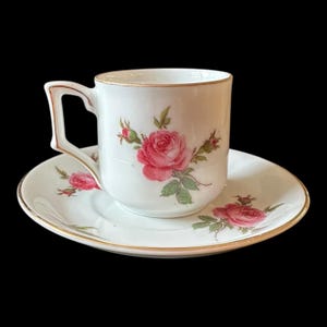 Bavarian Demitasse pink Rose Tea Cup & Saucer Germany