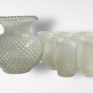 Fenton Hobnail French Opalescent Pitcher and Glasses Set