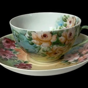 Antique Haviland Limoges Porcelain China Handpainted Cup & Saucer
