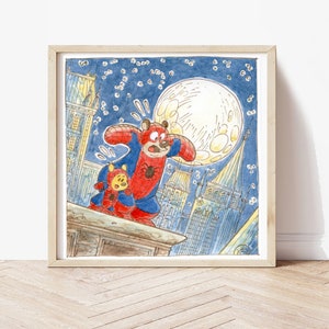 Impresión de la habitación de los niños con lindos osos spiderman, cartel de la habitación con osos, muebles de jardín de infantes con colores alegres