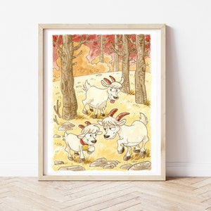 Ilustración animales de granja, cabras, animal print, muebles de dormitorio, mundo de animales, imagen de los niños, arte de la pared del vivero