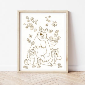 Osos con flores ilustración, estampado de oso, dormitorios de muebles, imagen para niños, mundo animal, arte de pared de vivero, carteles, osos