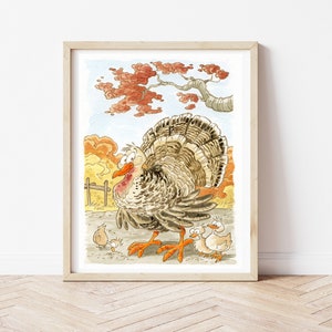Ilustración de animales de granja, pavos y polluelos, impresión de animales, muebles de habitación, mundo animal, imagen para los niños