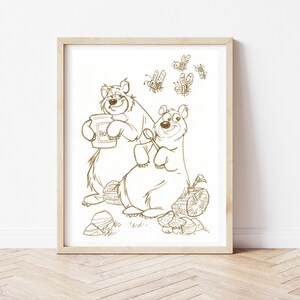 Osos con ilustración de abejas, estampado de oso, muebles de dormitorio, imagen para niños, mundo animal, arte de pared de vivero, cartel, osos