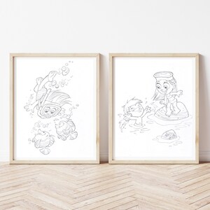 Set due stampe, illustrazioni, arredo camerette, disegni matita, vacanze, quadri camera bambini, nursery wall art, poster